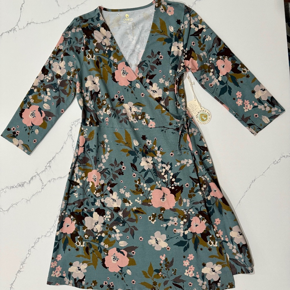 NEW Spartina 449 Alisa Wrap Dress - Maritime Forest Wildflowers Mist - Small